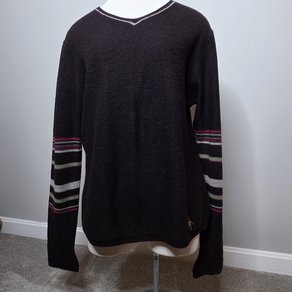 Chocolate Brown Striped Sweater XL Smartwool - Picture 4 of 8
